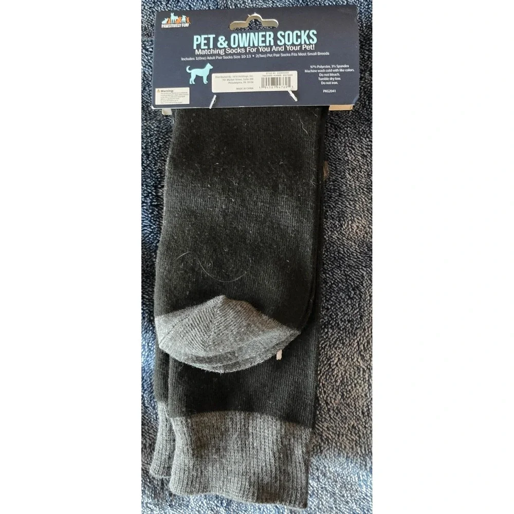 Pawsitively Fun! Dog & Owner Matching Sock Set - Black & Gray Novelty Socks- NWT